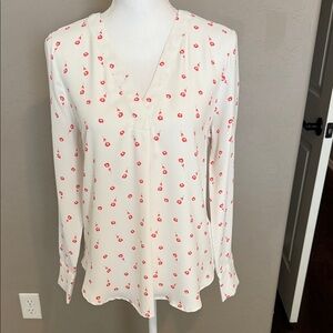 Ann Taylor Cream Blouse with Red Floral Pattern